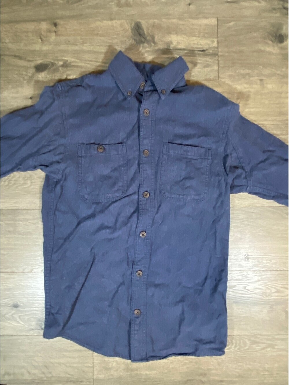 Duluth Trading Co Mens S Blue Cotton Work Shirt Button Down Double Pocket